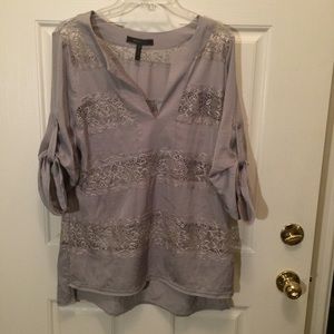 BCBG Maxazria tunic  top with lace size large